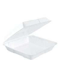 Foam Hinged Containers (Non-Perf) Large 1 Compartment 9 1/2'' x 9 1/4'' x 3''