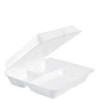 Foam Hinged Containers With Rem Lid Large 3 Compartment 9 1/2'' x 9 1/4'' x 3''