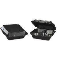 Medium Hinged 3-Compartment Snap-It Foam Container 8.25''x8''x3'', Black, 100/Pack