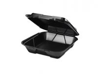 Large Hinged 1-Compartment Snap-It Foam Container 9.25''x9.25''x3'', Black, 100/Pack