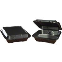 Large Hinged 3-Compartment Snap-It Foam Container 9.25''x9.25''x3'', Black, 100/Pack