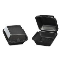Large Hinged 1-Compartment Snap-It Foam Container 5.81''x5.69''x3.13'', Black, 125/Pack