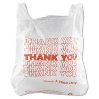 1/6 BBL ''Thank You'' Value Pack T-Shirt Bag 12.5''x6.5''x21'' 12.5mic, White/Red (900 Per Case)
