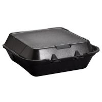 Medium Hinged 1-Compartment Snap-It Foam Container 8.25''x8''x3'', Black, 100/Pack