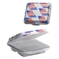 Large Hinged 3-Compartment ''Pride In America'' Foam Container 9.25''x9.25''x3'', White, 100/Pack