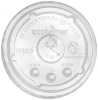 IP PLA Lid For 16oz And 22oz Ecotainer Cold Cups Flat Clear Straw Slot Pack 20 / 100 cs
