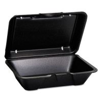 Large Hinged 1-Compartment All Purpose Foam Container 9.19''x6.5''x2.875'', Black, 100/Pack