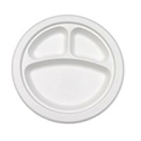 PrimeWare 9 Heavy Weight Plate Natural White Bagasse 3 Comp Pack 4/125