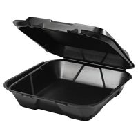 Large Hinged 1-Compartment Vented Foam Container 9.25''x9.25''x3'', Black, 100/Pack