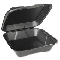 Large Hinged 1-Compartment Snap-It Double Closure Vented Foam Container 9.25''x9.25''x3'', Black, 100/Pack