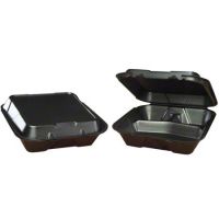 Large Hinged 3-Compartment Snap-It Double Closure Vented Foam Container 9.25''x9.25''x3'', Black, 100/Pack