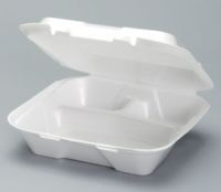 Large Hinged 3-Compartment Snap-It Vented Foam Container 9.25''x9.25''x3'', White, 100/Pack