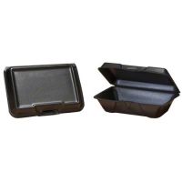 Large Deep Hinged 1-Compartment All Purpose Vented Foam Container 9.19''x6.5''x2.88'', Black, 100/Pack