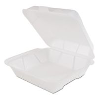 Medium Hinged 1-Compartment Snap-It Foam Container 8.25''x8''x3'', White, 100/Pack