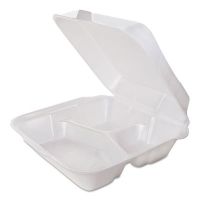 Small Hinged 3-Compartment Snap-It Foam Container 8.25''x7''x2.75'', White, 100/Pack