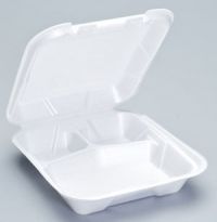 Small Hinged 3-Compartment Foam Dinner Container 7.88''x8.63''x2.5'', Black, 100.Pack