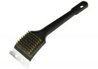 ABCO Long Wood Handle BBQ Grill Brush With SS Scraper & Brass Bristles Pack 6 packs of 2 per c
