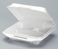 Large Hinged 3-Compartment Foam Container 9.25''x9.25''x3'', White, 100/Pack