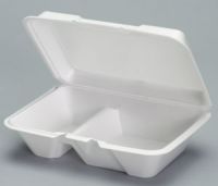 Large Deep 2-Compartment Foam Container 9.19''x6.5''x2.88'', White, 100/Pack