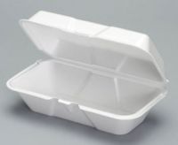 Large Hinged 1-Compartment Foam Container 9.5''x5.25''x3.5'', White, 100/Pack