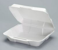 Medium Hinged 1-Compartment Foam Container 8.88''x9.25''x3'', White, 100/Pack