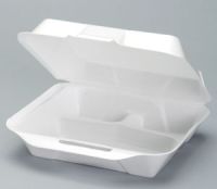 Jumbo Hinged 3-Compartment Foam Container 10.25''x9.25''x3.25'', White, 100/Pack