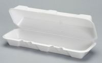 Extra Large Hinged 1-Compartment Foam Container 13.19''x4.5''x3.18'', White, 100/Pack