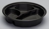 48 oz. Round 3-Compartment Microwaveable Container Base 9.5''x2'', Black, 75/Pack