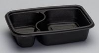 2-Compartment Microwaveable Container Base 8.75''x6.13''x2'', Black, 75/Pack