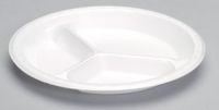 Laminated 3-Compartment Foam Plate 10.25'', White, 125/Pack