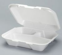 Small Hinged 3-Compartment Snap-It Foam Container 8.44''x7.63''x2.38'' (East Coast Only), White, 100/Pack
