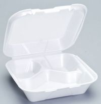 Medium Hinged 3-Compartment Snap-It Foam Container 8.25''x8''x3'', White, 100/Pack