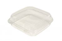9-7/32''x8-7/8''x2-29/32'' 62oz Clear 1 compartment Hinged Container