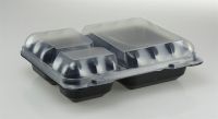 Black Base Clear Dome 3-Compartment 10-3/4''x8''x3-1/4'' Hinged Lid Container