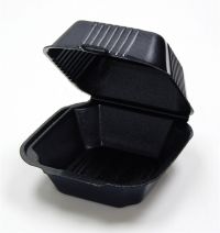 5.75''x5.75''x3.25'' 1-Compartment Black Foam Hinged Sandwich Containr