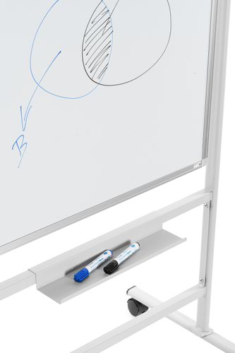 M-T-ST-2101 | Metal framed mobile stand for use with framed whiteboards. Rotation system for safe turning of the whiteboard when changing sides. Adjustable frame will support boards between 120 and 200cm width. Wheels included for easy mobility and brake system when use and for safety.