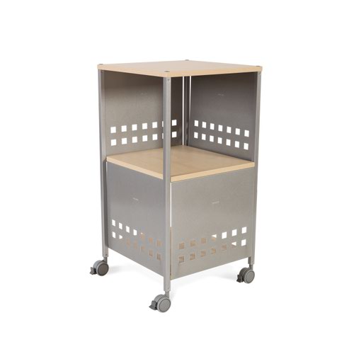 Multifunctional trolley suitable for storage, catering, audio-visual presentations and workspaces. Strong metal frame construction and side panels to back and left side to keep contents safe. Two shelves and top surface in beech. Four strong castors for easy of movement and easy to assemble.