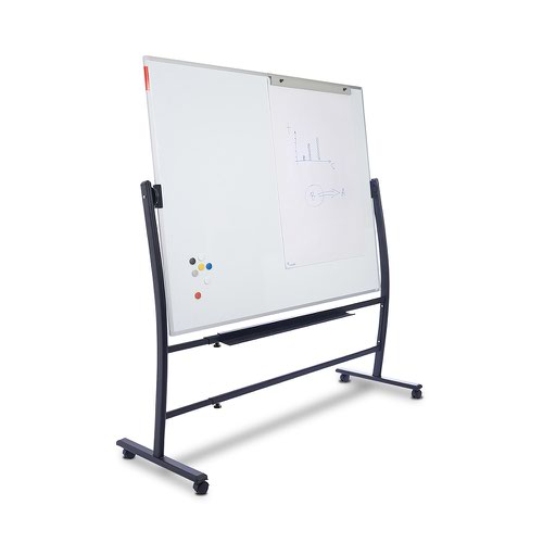 ROCADA SKINWHITEBOARD Mobile Whiteboard Revolving Support (Complete with Double Sided Whiteboard 150x120cm) - Black Drywipe Boards 6871PK