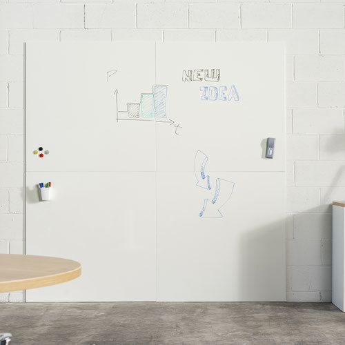 6425DUO | The ideal product range to support your creativity. SKIN Range includes a wide range of sleek and frameless metal magnetic whiteboards with choice of shapes, sizes and colours to add personalisation to any environment. These slim and modern whiteboards are modular so can be mixed and matched to create unique presentation areas use or a single panel for traditional applications. Discover the advantages provided by frameless modular magnetic whiteboards.