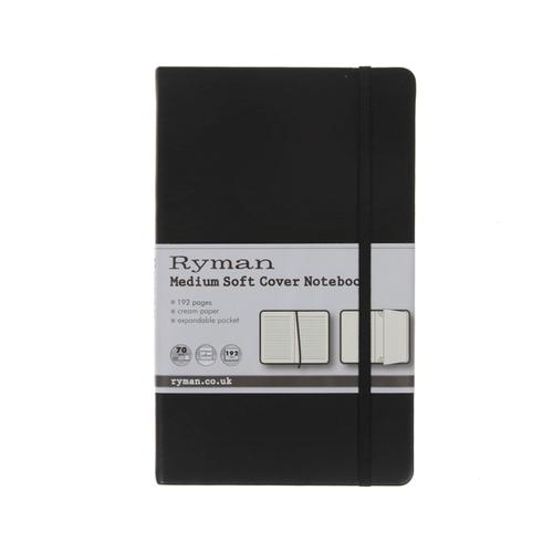 Ryman Medium Soft Cover Notebook Ruled with 192 Pages in Black