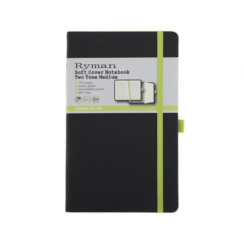 Ryman Medium Soft Cover Notebook Ruled with 192 Pages in Black and Lime
