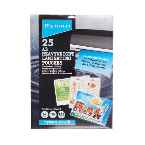 Ryman Laminating Pouches A3 250 Micron Pack of 25