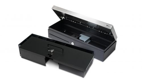 Protect the cash inside your 4617T tray during shift changes and while stored in your safe. Simply slide the sturdy steel 4617L lid on and secure the robust lock with the key. Combined with the 4617T’s shatterproof PVC construction, the 4617L makes it all but impossible for robbers to access your cash.