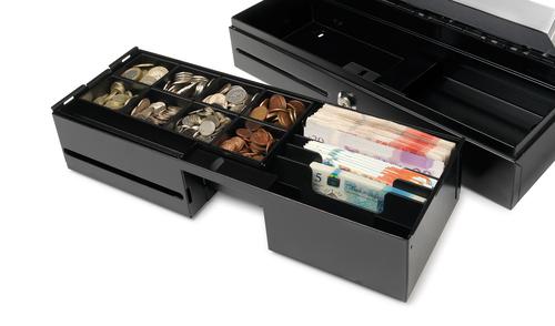 *** CLEARANCE ITEM - LIMITED STOCK AVAILABILITY AT THIS PRICE ***The HD-4617C cash drawer is perfect for medium-traffic retail venues, school and office cafeterias, and clubhouse cantinas. Made of strong materials, it features a robust steel casing and shatterproof PVC tray. Its narrow form factor makes it easy to use in any environment, and its lid opens a full 80° for easy access without bending or twisting.The HD-4617C is built to last with a sturdy steel lid and slam-proof latch mechanism that provides at least 2 million trouble-free open/close cycles. It holds as many banknotes and coins as larger cash drawers, with 8 adjustable banknote slots and 8 coin cups to keep everything neatly sorted. A spacious media slot provides plenty of room for non-cash transaction media.You can easily integrate the HD-4617C into your existing POS system with its industry-standard RJ-12 outlet and Microswitch. The drawer can be set to open automatically via your cash register or printer, or you can open it manually with the 2-position lock. An RJ-12 cable is included for convenience.Counting your till has never been easier with the HD-4617C. Simply lift the whole tray out and use the feature-packed 6185 money scale to count all its contents, from coins to coupons, in just a handful of minutes. If you're using the removable coin cups, you'll be finished even faster with just a one-time cup calibration required beforehand. With the HD-4617C, there's no faster way to count your till.
