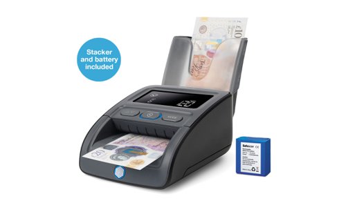 53017SF | The Safescan 155-S Bundle with Safescan LB-105 battery and Safescan RS-100 stacker and can verify, count and collect your banknotes wherever you need.Protect your business and simplify your administration wherever you are. Save time and money with the complete Safescan 155-S bundle. The Safescan 155-S can verify, count and collect your banknotes whenever and  wherever you need, thanks to the included Safescan LB-105 battery and Safescan RS-100 banknote stacker. Making your banknote verification, counting and administration process easier and more flexible than ever before.