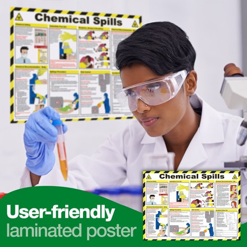 Chemical Spills Clean Up And First Aid Laminated Guidance Poster A2 - A608