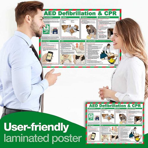Click Medical Aed Defibrillation / Cpr Guide  Health & Safety Posters CM1304