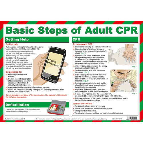 Basic Steps of Adult CPR A3 Poster