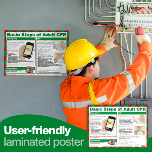 Basic Steps of Adult CPR (Resuscitation) Poster A3 (Laminated)