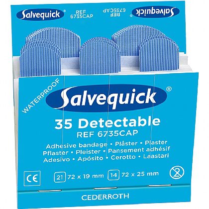 Salvequick Non Sterile Blue Detectable Plasters, 6 Refills (210 Plasters)